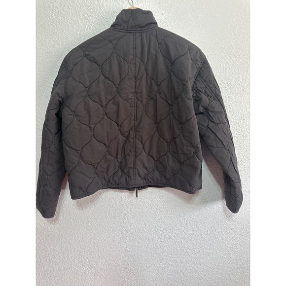 Lucky Brand Quilted Jacket Dark Gray Mock Neck Zip Pockets Women M - Picture 6 of 6